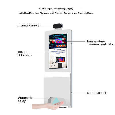 Digitale de Reclamevertoning van TFT LCD met de Automaat van het Handdesinfecterende middel en Thermische Temperatuur die Kiosk controleren